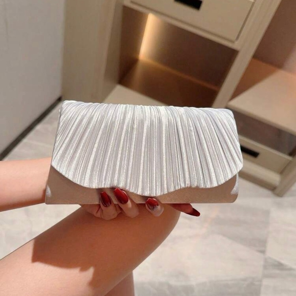 Chic Silver Pleated Clutch